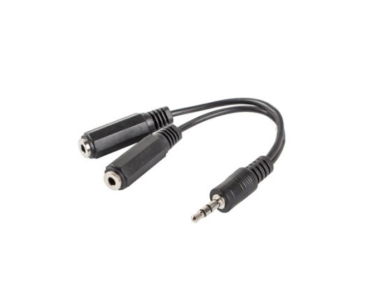 MINIJACK 3.5MM(M) 3PIN->2X MINIJACK 3.5MM(F) 3PIN ΚΑΛΏΔΙΟ ΠΡΟΣΑΡΜΟΓΈΑ 10CM ΜΑΎΡΟ LANBERG
