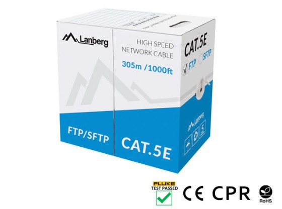 ΚΑΛΏΔΙΟ LAN CAT.5E SFTP 305M SOLID CU CPR + FLUKE PASSED GREY LANBERG