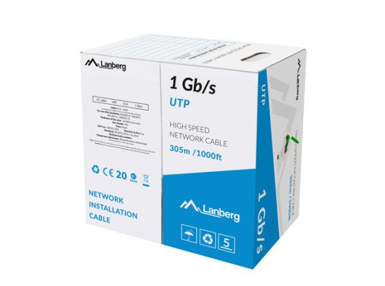 ΚΑΛΏΔΙΟ LAN 1GB/S 305M ΣΤΕΡΕΌ CCA ΠΡΆΣΙΝΟ LANBERG
