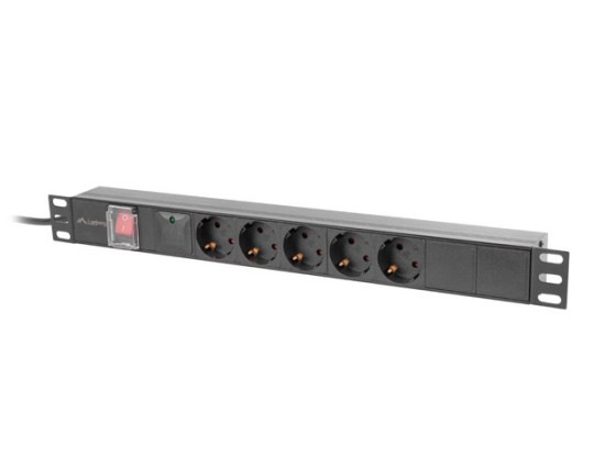 POWER STRIP RACK PDU 19" LANBERG 1U 16A 5X 230V SCHUKO 2M ΜΑΎΡΟ