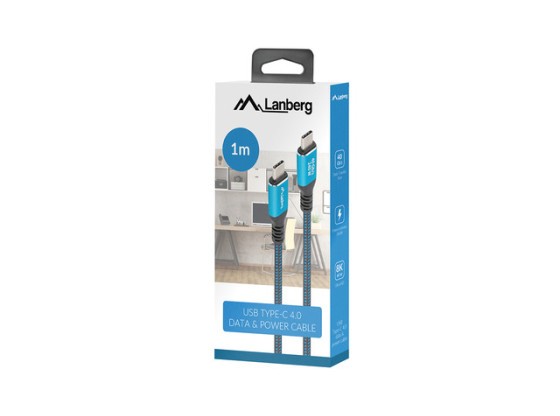 Καλώδιο USB-C M/M USB4, 1M, 240W, 8K, 60Hz, Μαύρο και Μπλε, Συσκευασία LANBERG