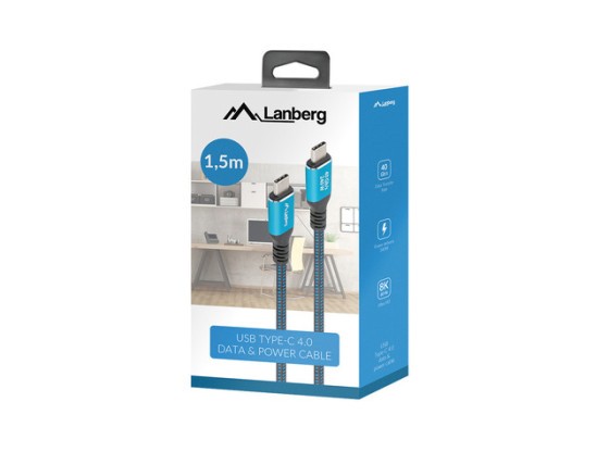Καλώδιο USB-C M/M USB4, 1,5 m, 240 W, 8K, 60 Hz, μαύρο και μπλε, συσκευασία LANBERG
