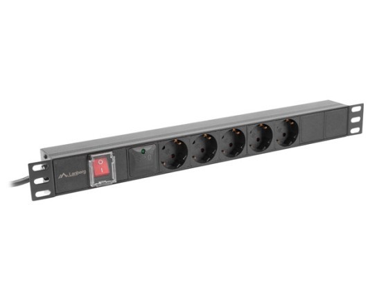 POWER STRIP RACK PDU 19" LANBERG 1U 10A 5X SCHUKO 2M ΜΑΎΡΟ C14