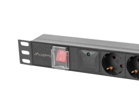 POWER STRIP RACK PDU 19" LANBERG 1U 10A 5X SCHUKO 2M ΜΑΎΡΟ C14