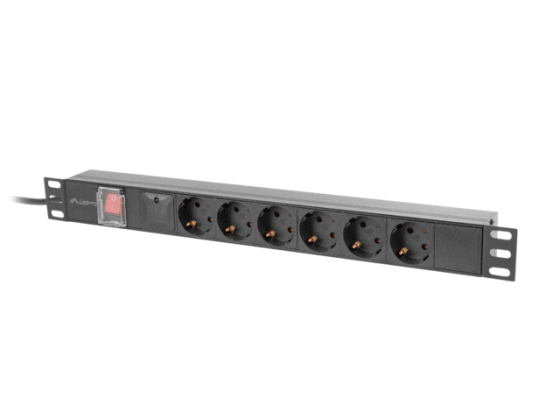 POWER STRIP RACK PDU 19" LANBERG 1U 10A 6X SCHUKO 2M ΜΑΎΡΟ C14