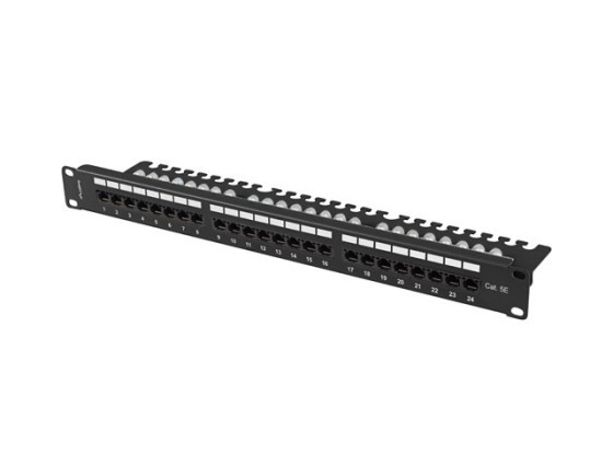 PATCH PANEL 24 ΘΥΡΏΝ 1U 19" CAT.5E UTP ΜΕ ΡΆΦΙ ΜΑΎΡΟ LANBERG