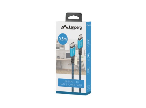 ΚΑΛΩΔΙΟ USB-C M/M 4.0 0,5 m 240 W 8K 60 Hz ΜΑΥΡΟ-ΜΠΛΕ ΚΟΥΤΙ LANBERG
