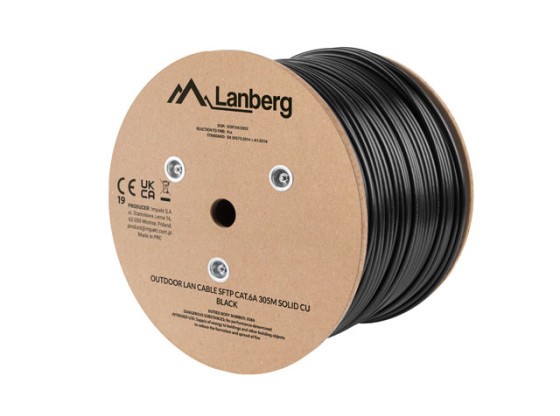 ΚΑΛΏΔΙΟ LAN CAT.6A SFTP 305M SOLID OUTDOOR CU ΜΑΎΡΟ FLUKE PASSED LANBERG