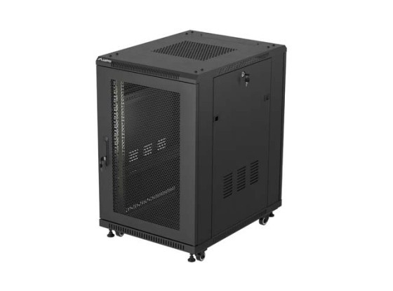 Ντουλάπι ράφι 19" ελεύθερης τοποθέτησης 18U/600X800 (σε πακέτο προς συναρμολόγηση) με πόρτα από πλέγμα, μαύρο, LANBERG