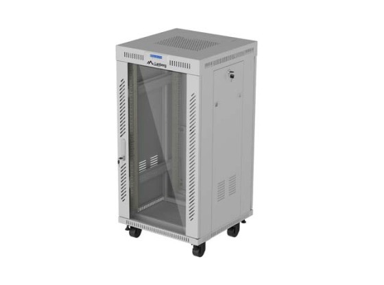 Ντουλάπι ράφι 19" ελεύθερης τοποθέτησης 22U/600X600 (σε πακέτο συναρμολόγησης) με γυάλινη πόρτα, LCD, γκρι, LANBERG V2