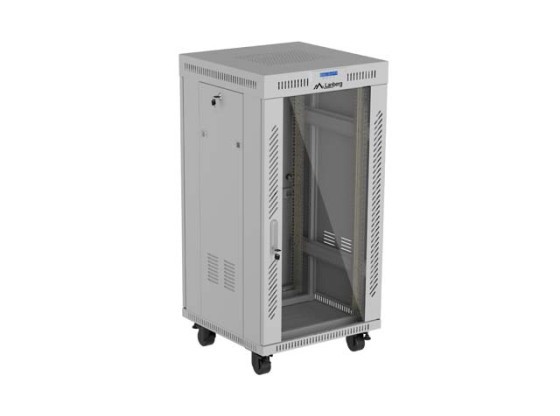Ντουλάπι ράφι 19" ελεύθερης τοποθέτησης 22U/600X600 (σε πακέτο συναρμολόγησης) με γυάλινη πόρτα, LCD, γκρι, LANBERG V2