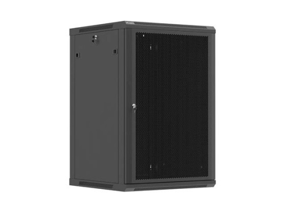Ντουλάπι ράφι 19", επιτοίχιο, 18U/600x600 (σε πακέτο προς συναρμολόγηση) με διάτρητη πόρτα, μαύρο, LANBERG