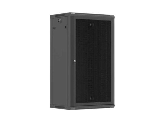Ντουλάπι ραφιών 19", επιτοίχιο, 22U/600x450 (σε πακέτο προς συναρμολόγηση) με διάτρητη πόρτα, μαύρο, LANBERG